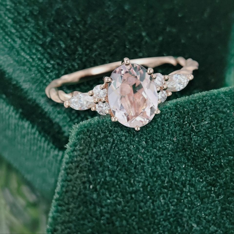 Classic Oval Cut Morganite Bridal Ring with Twisted Band Detailing .1