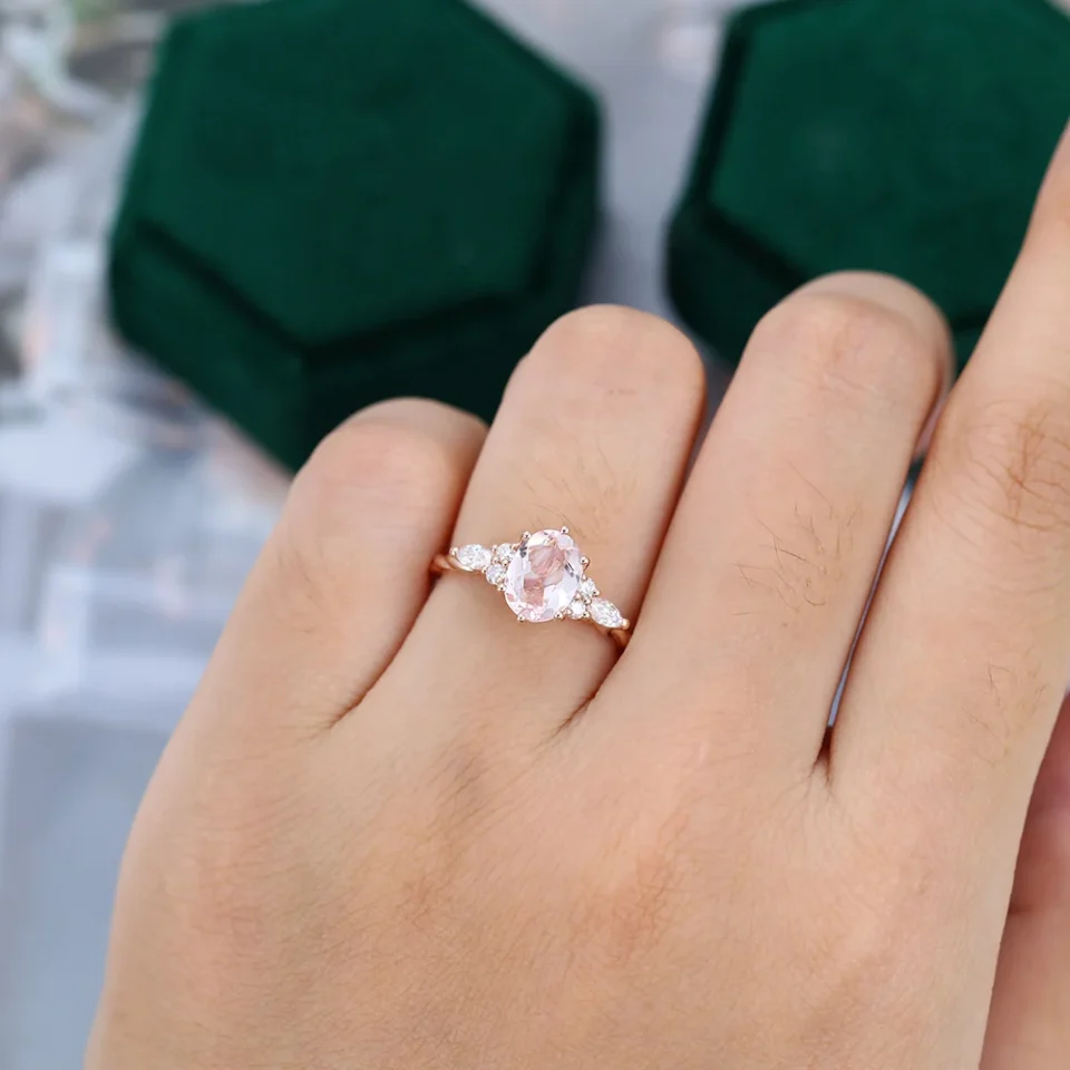 Classic Oval Cut Morganite Bridal Ring with Twisted Band Detailing (1)