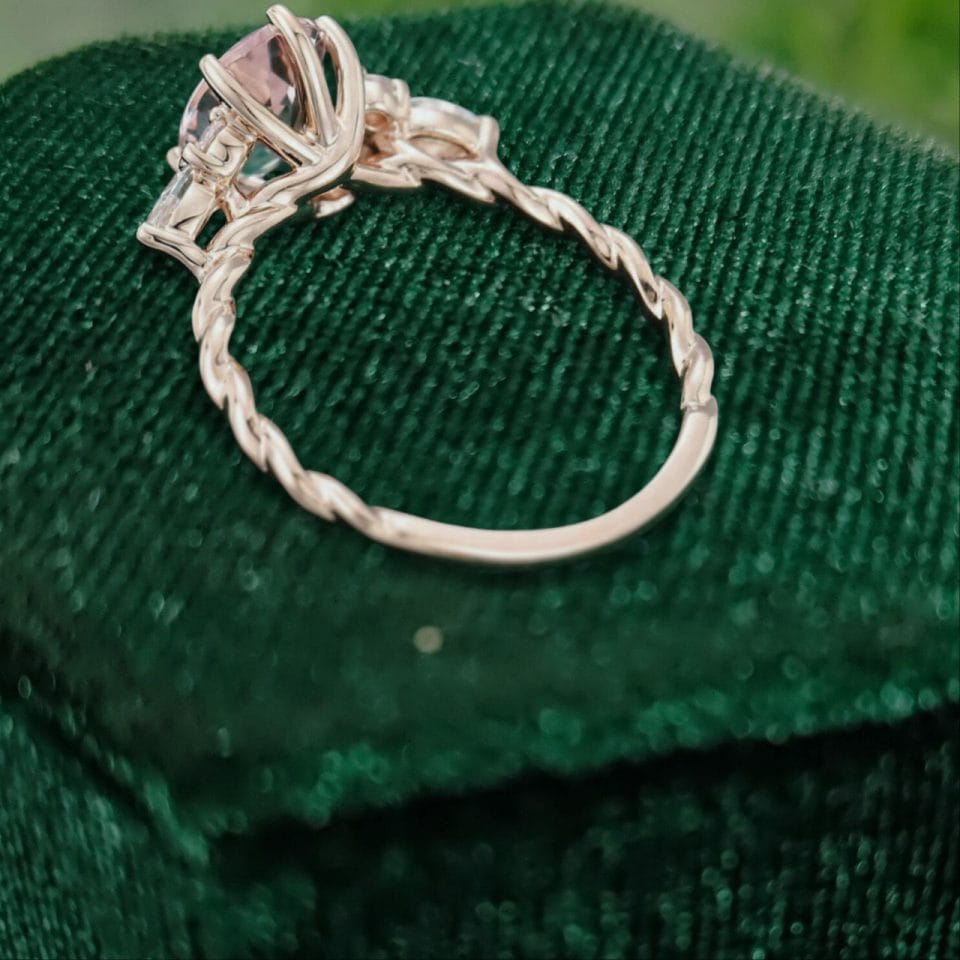 Classic Oval Cut Morganite Bridal Ring with Twisted Band Detailing (2)