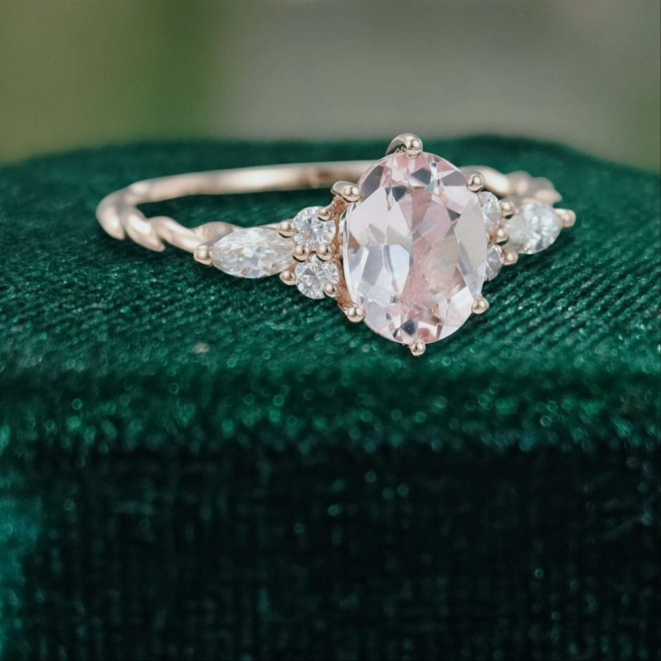 Classic Oval Cut Morganite Bridal Ring with Twisted Band Detailing (4)
