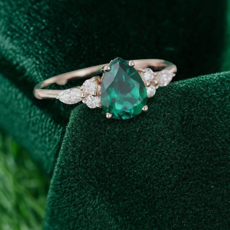 Classic Pear Cut Emerald Engagement Ring with Side Stones (1)