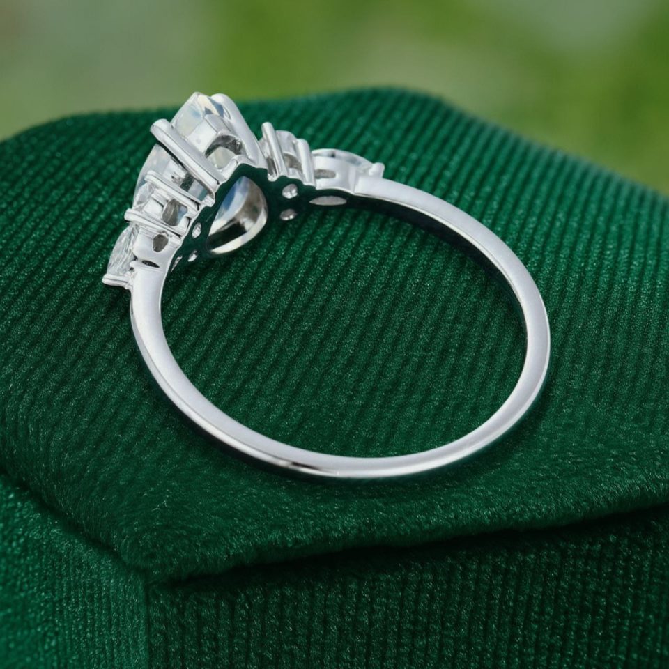 Classic Pear Shaped Moonstone Engagement Ring with Vintage Detailing in 14K White Gold (4)