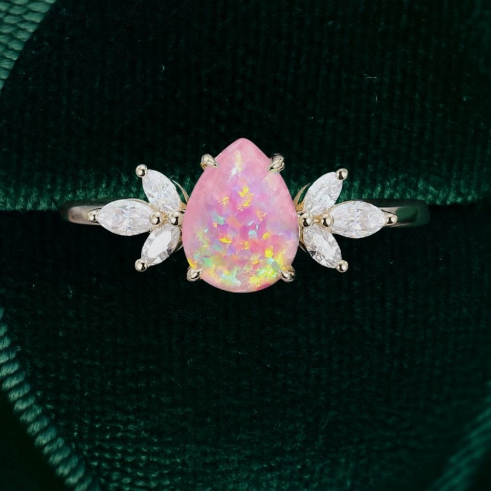 Dainty Pear Shaped Lab Pink Opal Ring – Engagement or Bridal Gift (5)