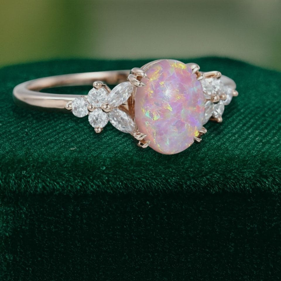 Delicate Oval Cut Lab Pink Opal Engagement Ring – Nature’s Blossom Edition (2)