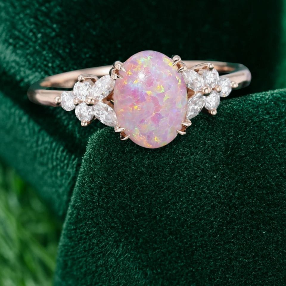 Delicate Oval Cut Lab Pink Opal Engagement Ring – Nature’s Blossom Edition (5)