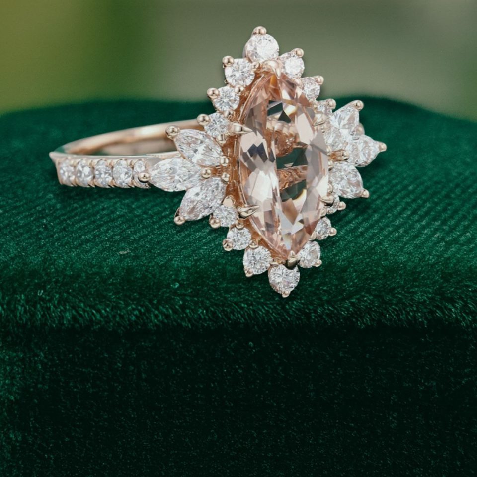 Designer Marquise Cut Morganite Engagement Ring with Hidden Halo Elegance (4)