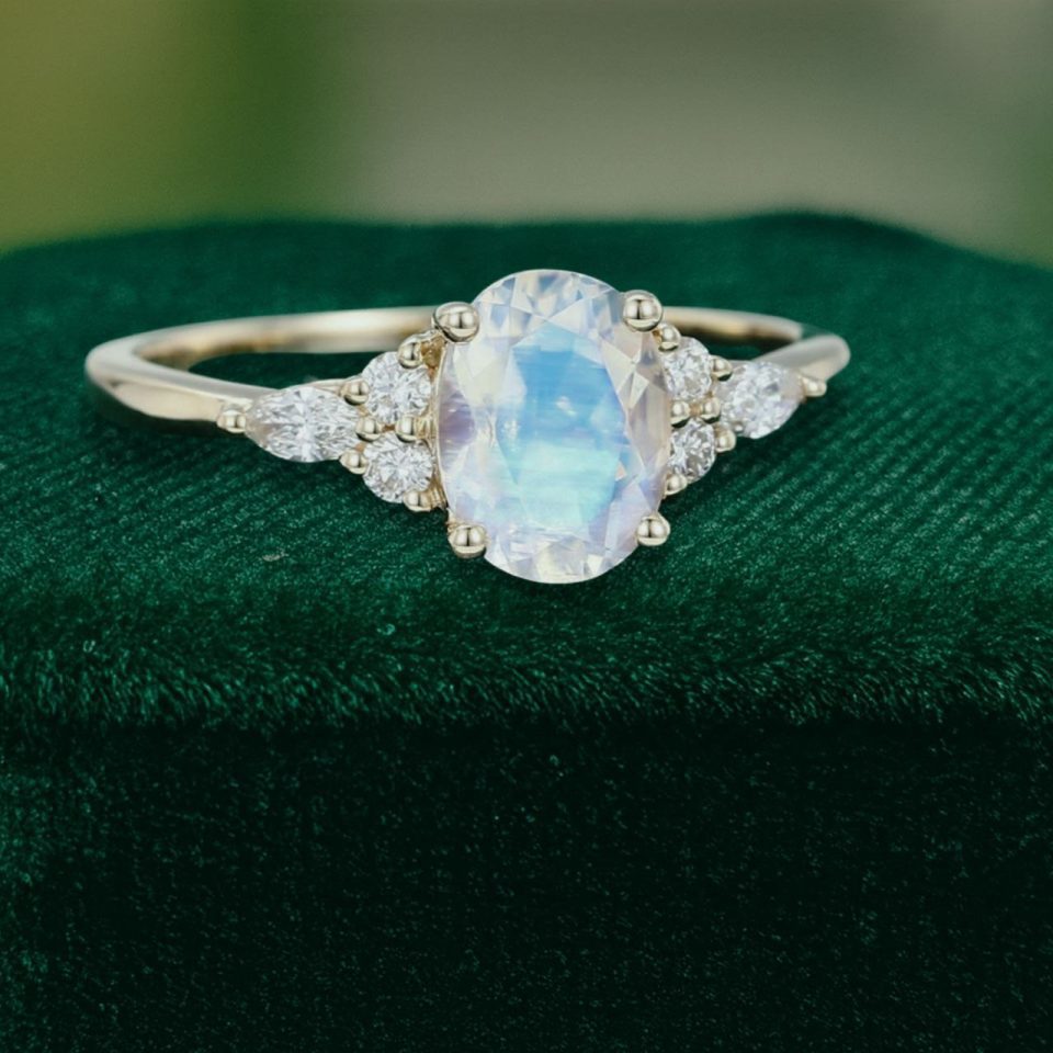Dreamy Oval Moonstone Engagement Ring in Yellow Gold (3)