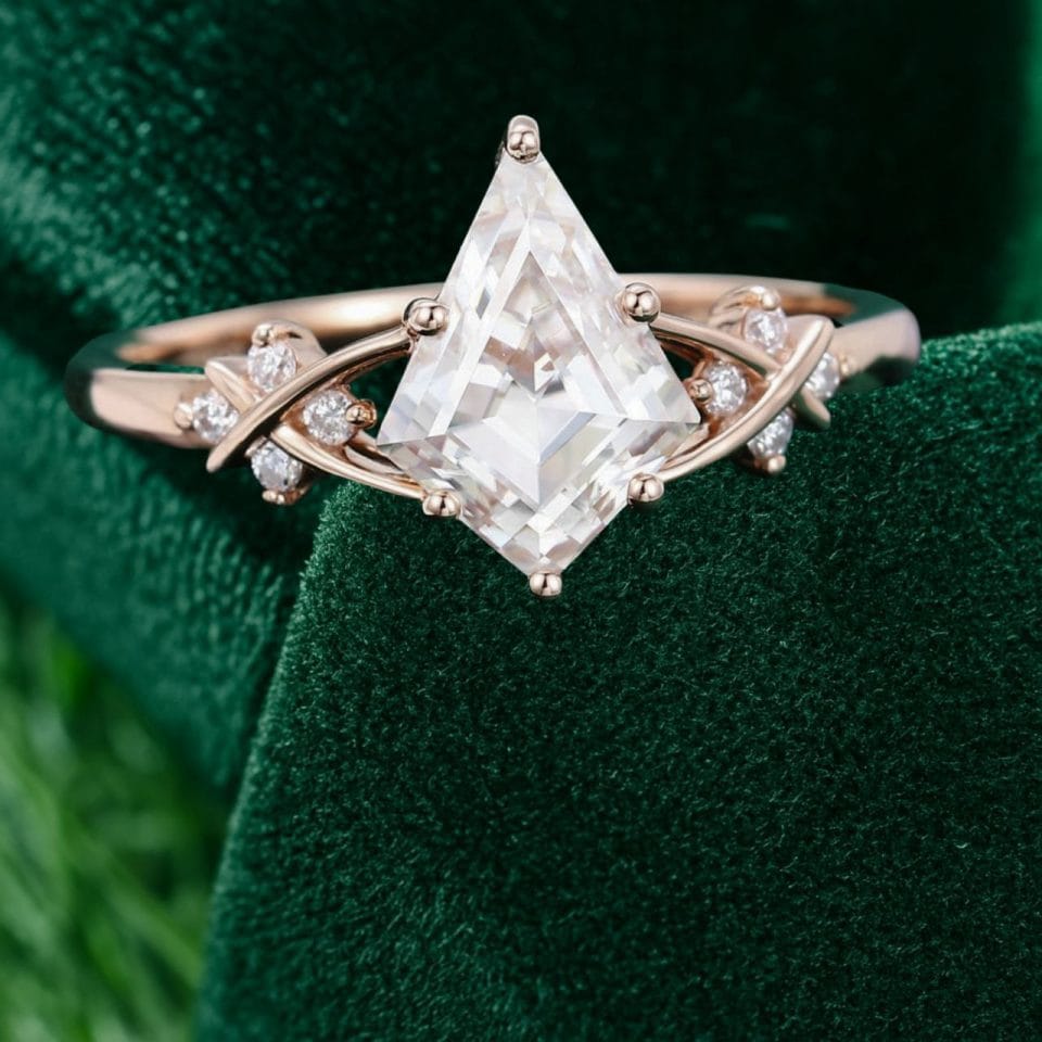 Elegant Kite Cut Moissanite Bridal Ring with Twisting Diamond Accents (1)