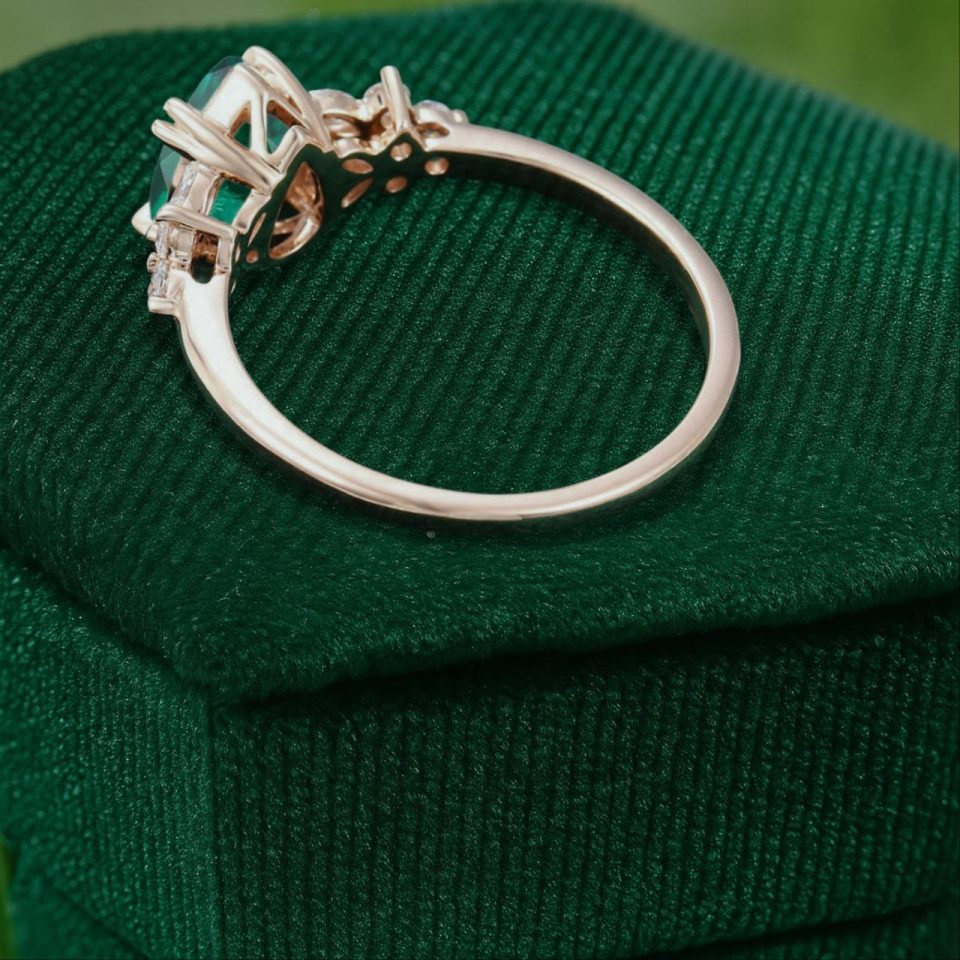Elegant Pear Emerald Engagement Ring with Diamond Blossom Cluster Detailing (5)
