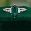 Elongated Hexagon Cut Emerald Engagement Ring with Baguette Accents (2)