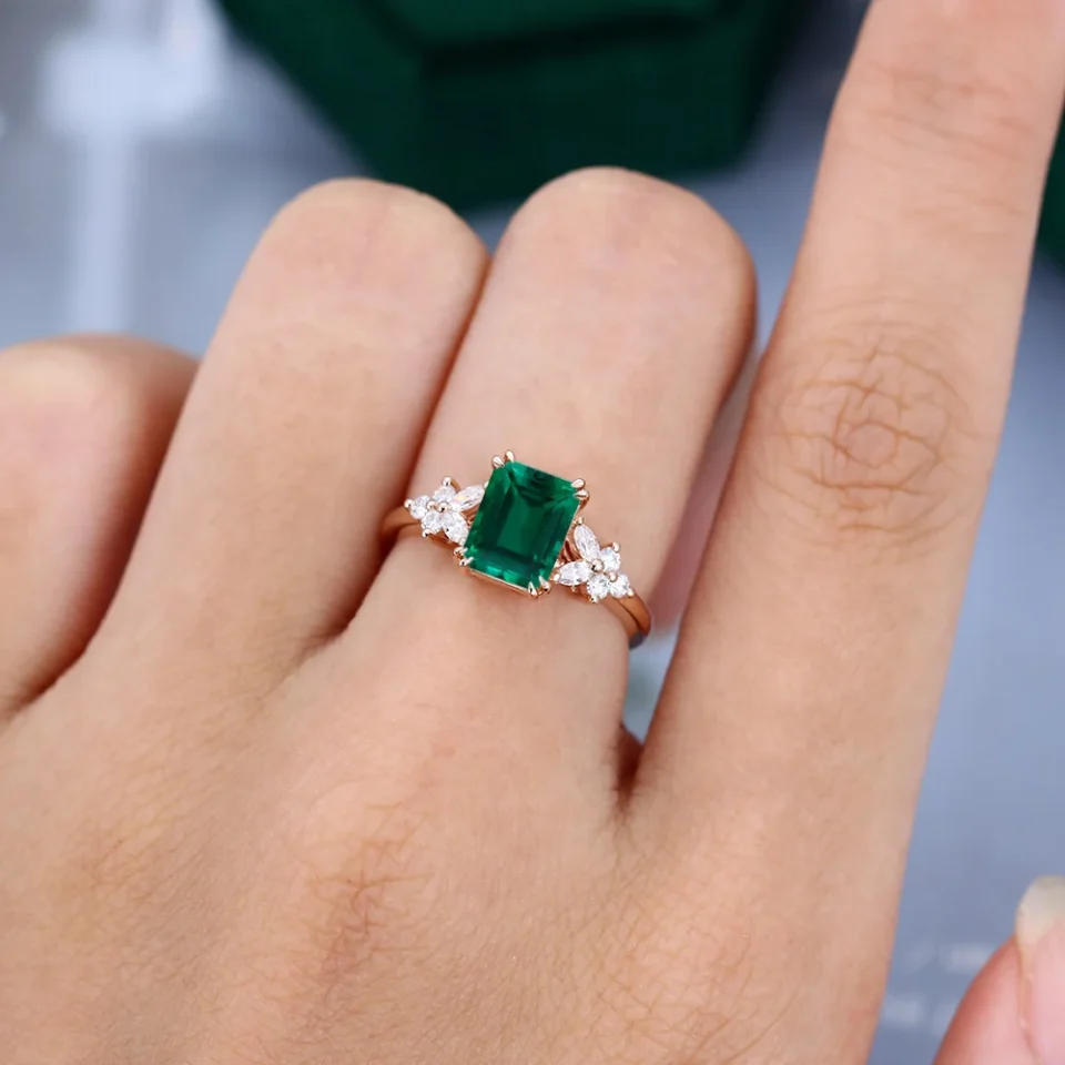 Emerald Cut Emerald Engagement Ring in 14K Rose Gold for Women (1)