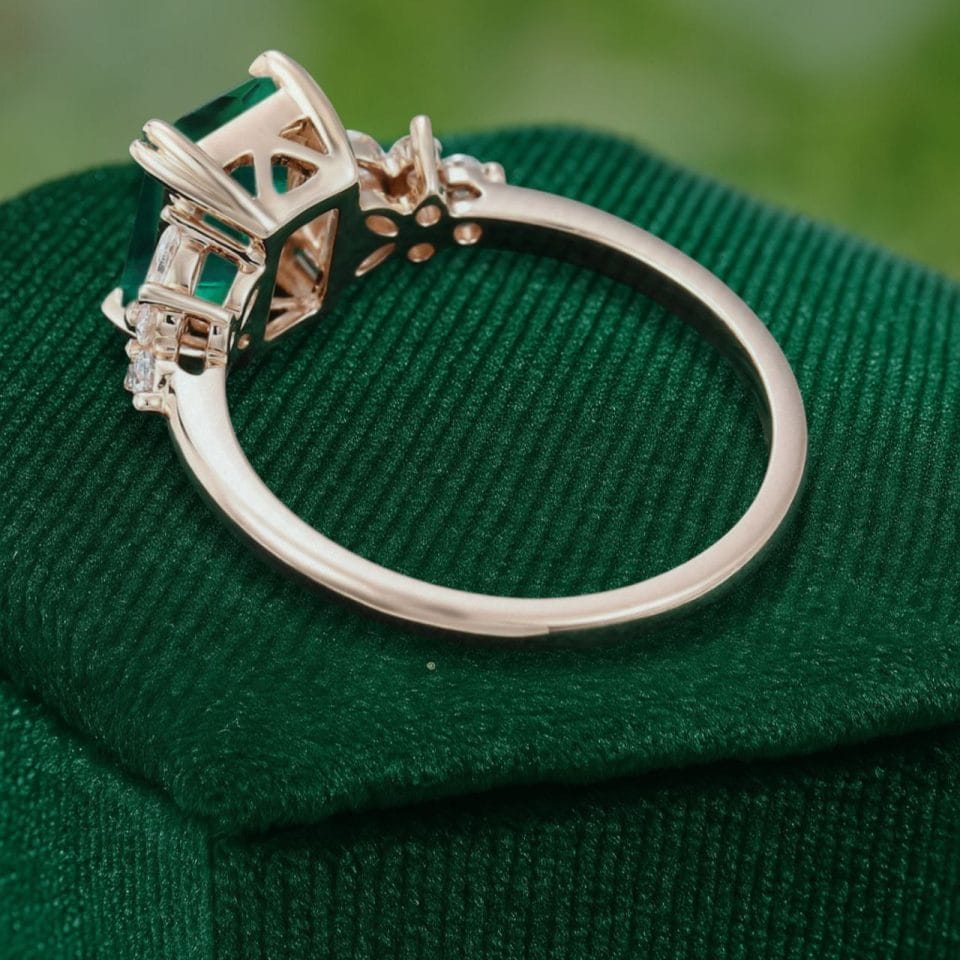 Emerald Cut Emerald Engagement Ring in 14K Rose Gold for Women (4)