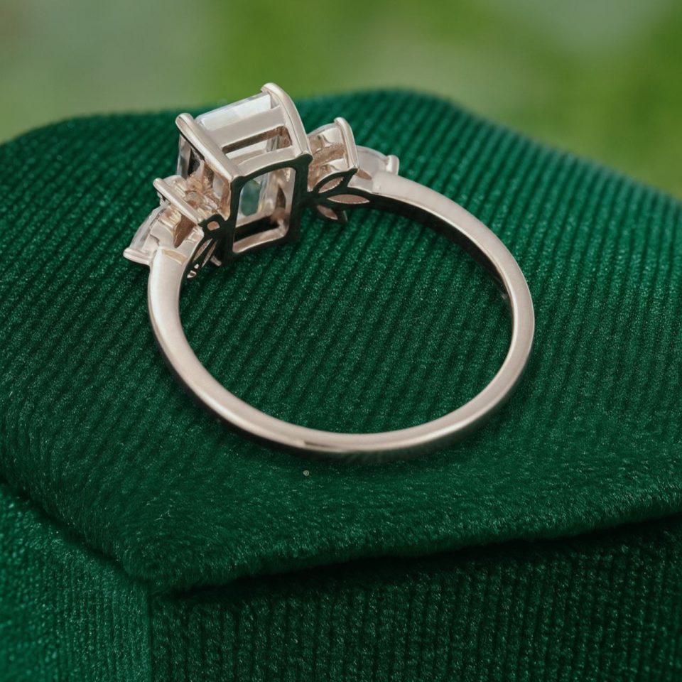 Emerald-Cut Moissanite Wings Engagement Ring in Rose Gold (4)
