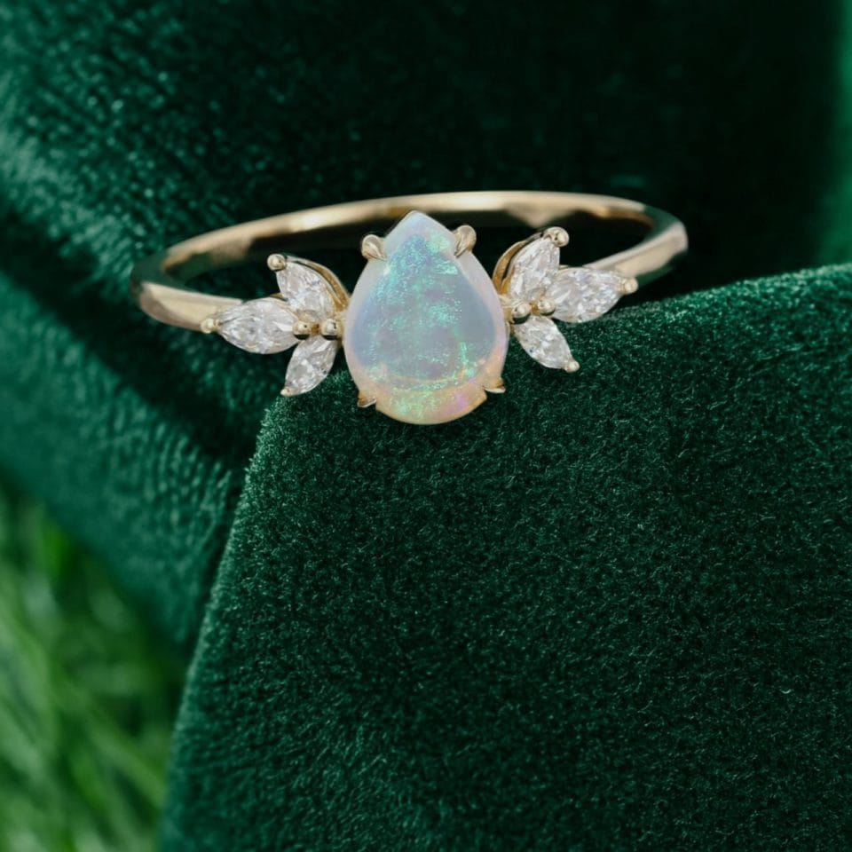 Ethereal Opal and Moissanite Wing Engagement Ring for Women (1)