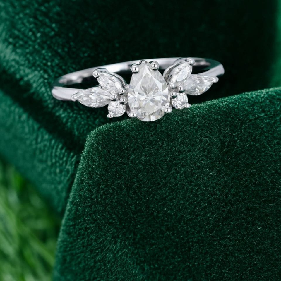 Exquisite Pear Cut Moissanite Cluster Ring – Engagement or Gift (1)