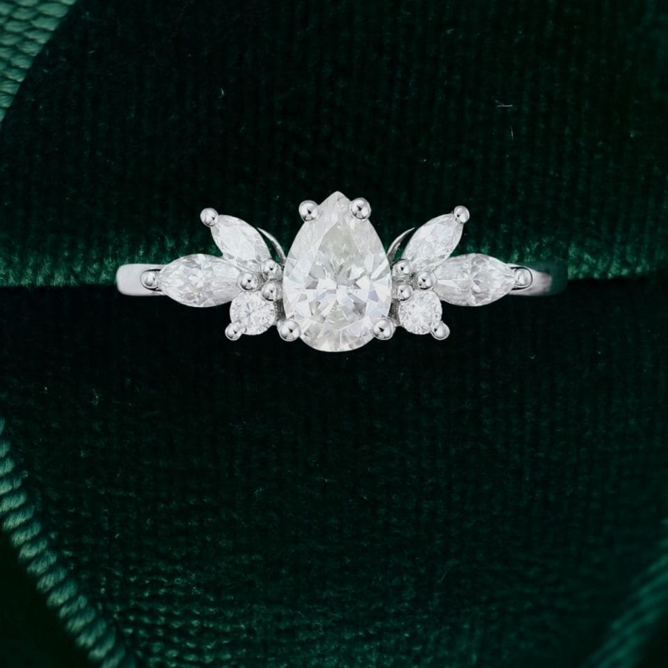 Exquisite Pear Cut Moissanite Cluster Ring – Engagement or Gift (4)