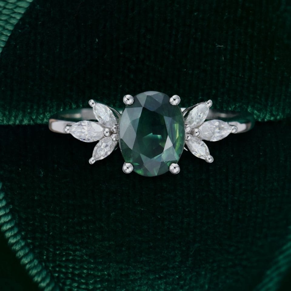 Gold Engagement Ring Featuring Oval Cut Green Blue Sapphire (3)