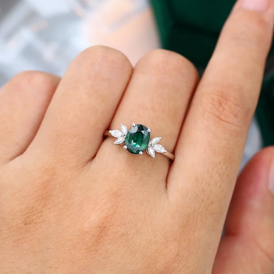 Gold Engagement Ring Featuring Oval Cut Green Blue Sapphire.0