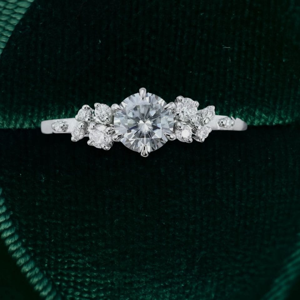 Half Carat Round Gray Moissanite Snowdrift Cluster Engagement Ring – Flip & Petite Design (3)