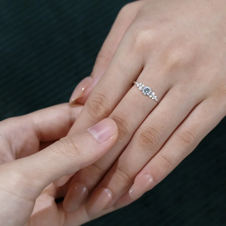 Half Carat Round Gray Moissanite Snowdrift Cluster Engagement Ring – Flip & Petite Design.0