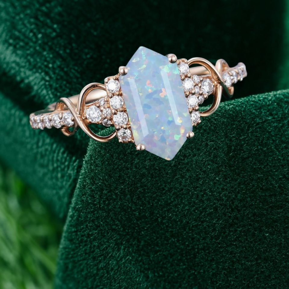 Infinity Embrace Hexagon Cut Lab Opal Promise Ring (1)
