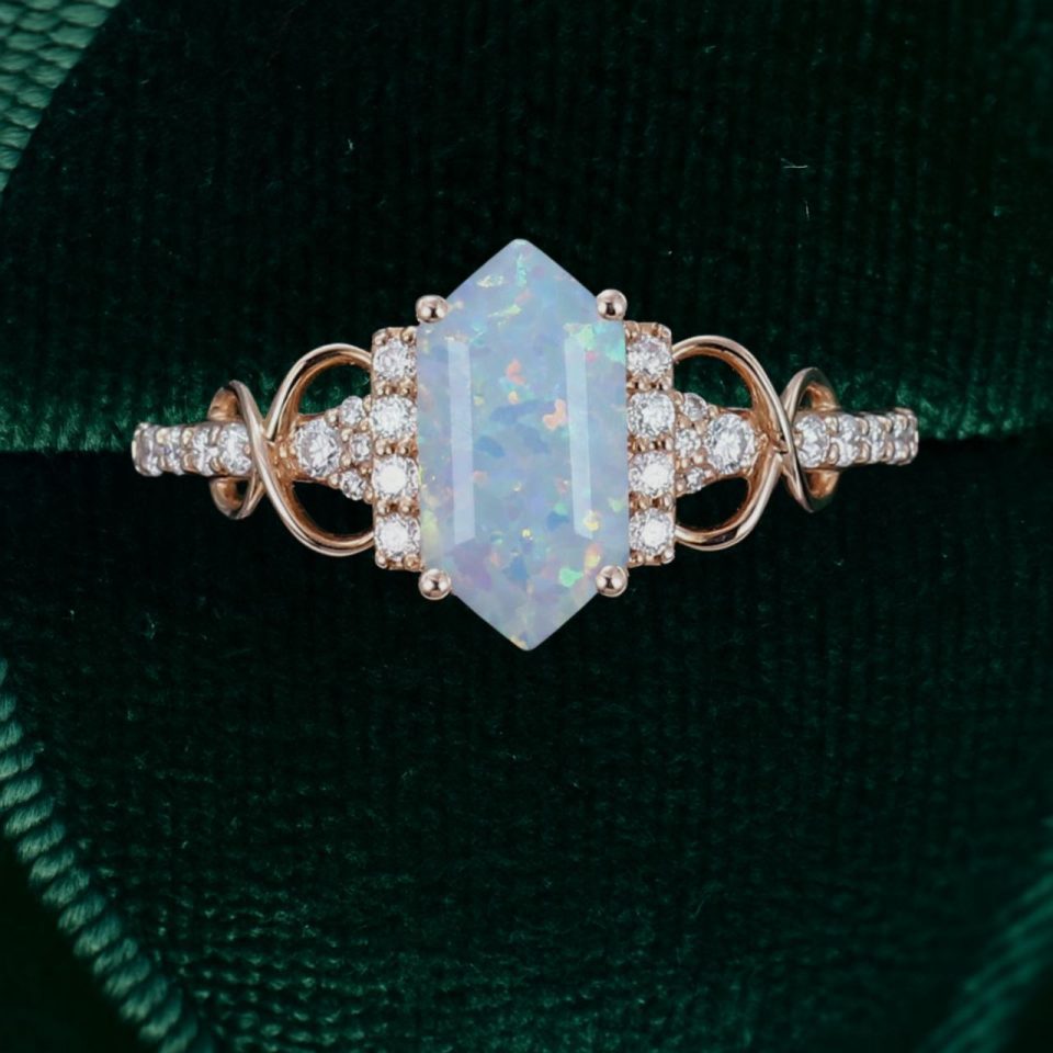 Infinity Embrace Hexagon Cut Lab Opal Promise Ring (5)