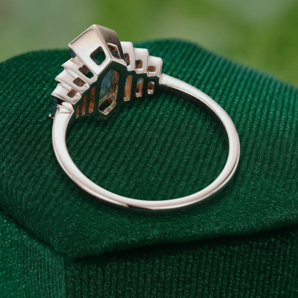 Infinity Glow Elongated Hexagon Moss Agate Promise Ring with Baguette Accents (4)