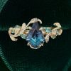 LeafLace Kite Cut Alexandrite Engagement Ring with Emerald Leaf Accents (4)