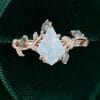LeafLace Kite Cut Lab Opal Engagement Ring with Moss Agate Accents (4)
