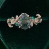 LeafLace Pear Cut Moss Agate Promise Ring with Emerald Accents (4)