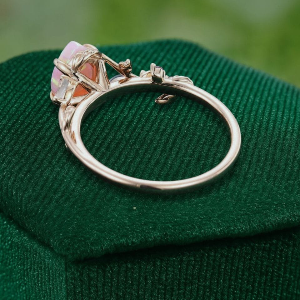LeafLace Pear Cut Pink Opal Promise Ring with Moonstone & Amethyst Accents (5)