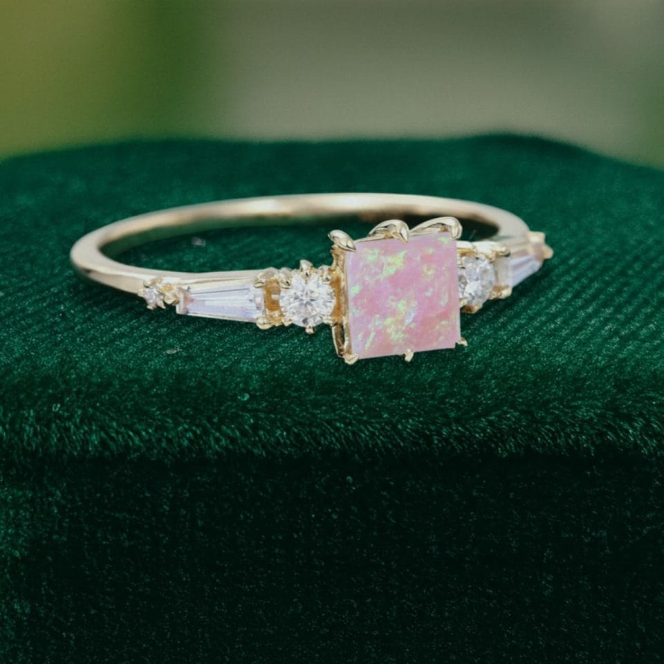 Liora Princess Cut Lab Pink Opal Engagement Ring with Trio Accent Stones” (3)