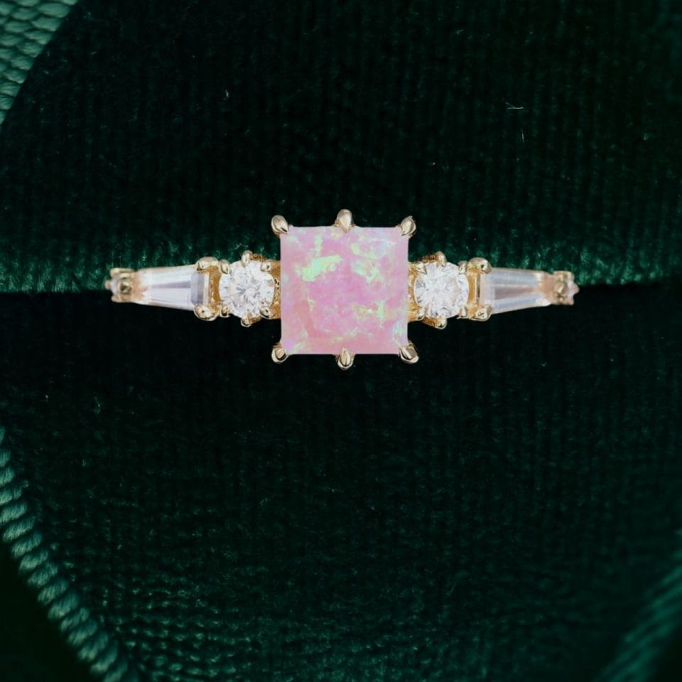 Liora Princess Cut Lab Pink Opal Engagement Ring with Trio Accent Stones” (4)