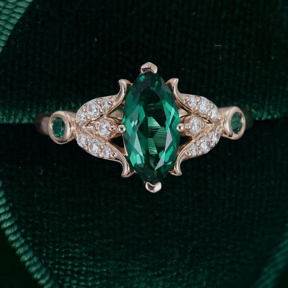 Marquise Cut Emerald Tulip-Inspired Floral Engagement Ring (4)