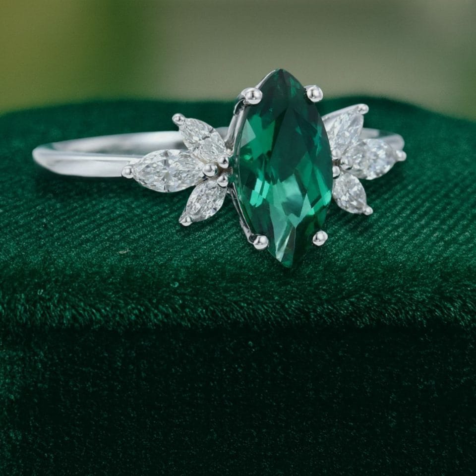 Marquise Cut Lab Grown Emerald Ring – White Gold Setting (3)