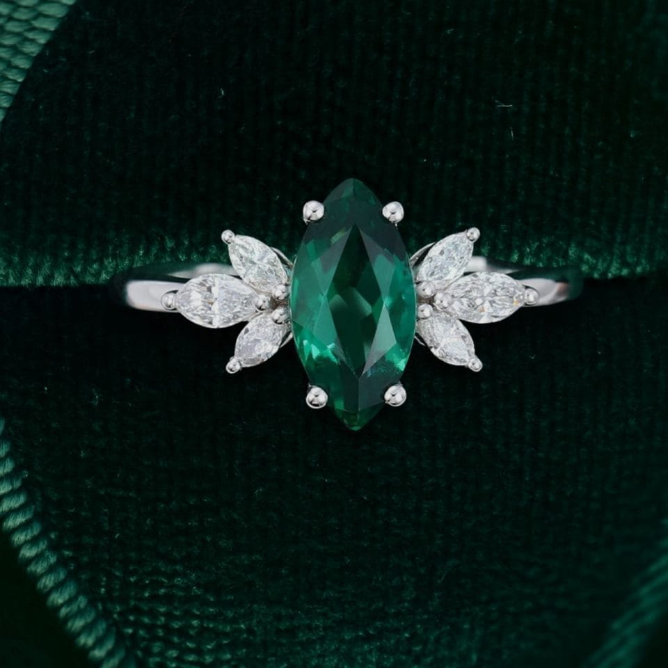 Marquise Cut Lab Grown Emerald Ring – White Gold Setting (4)