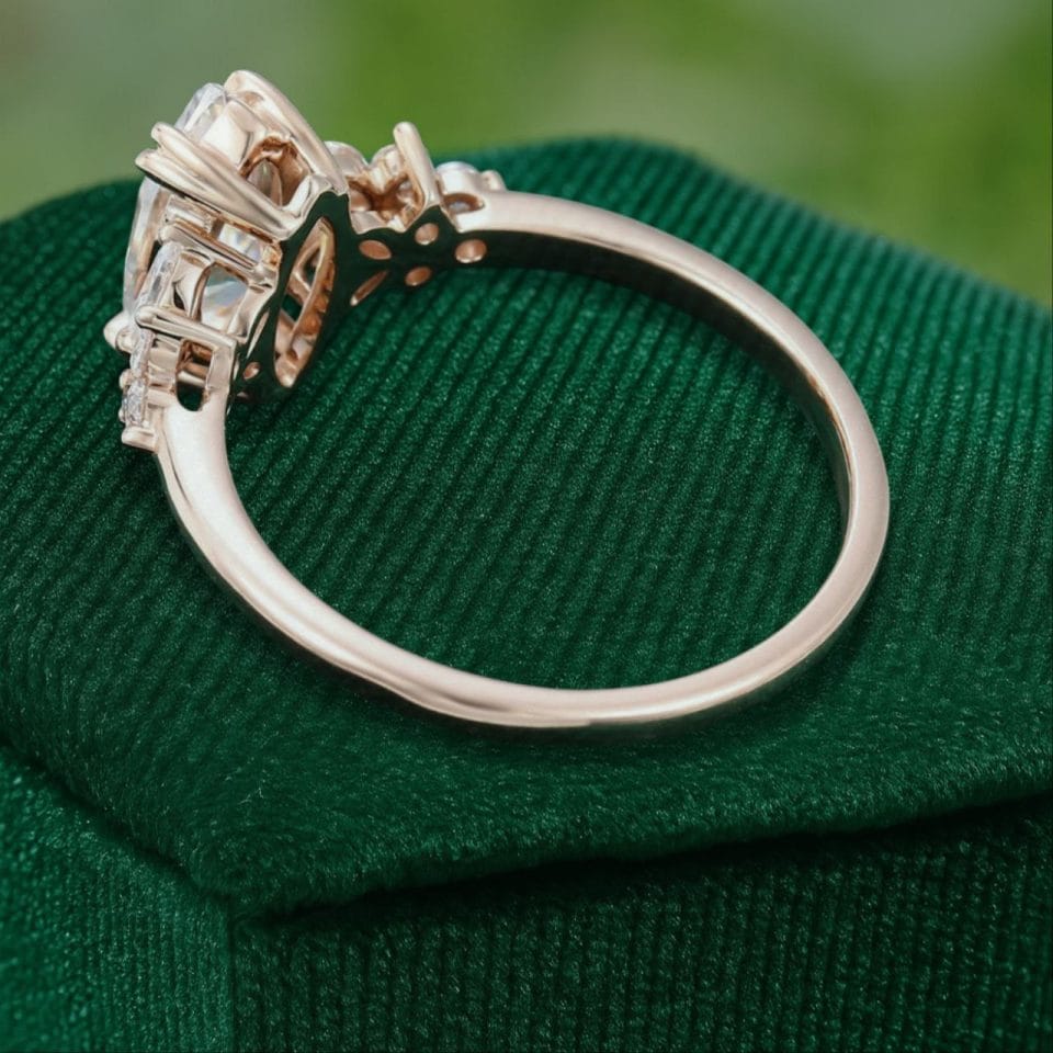 Marquise Cut Moissanite Engagement Ring with Double Claw Blossom Accent (5)
