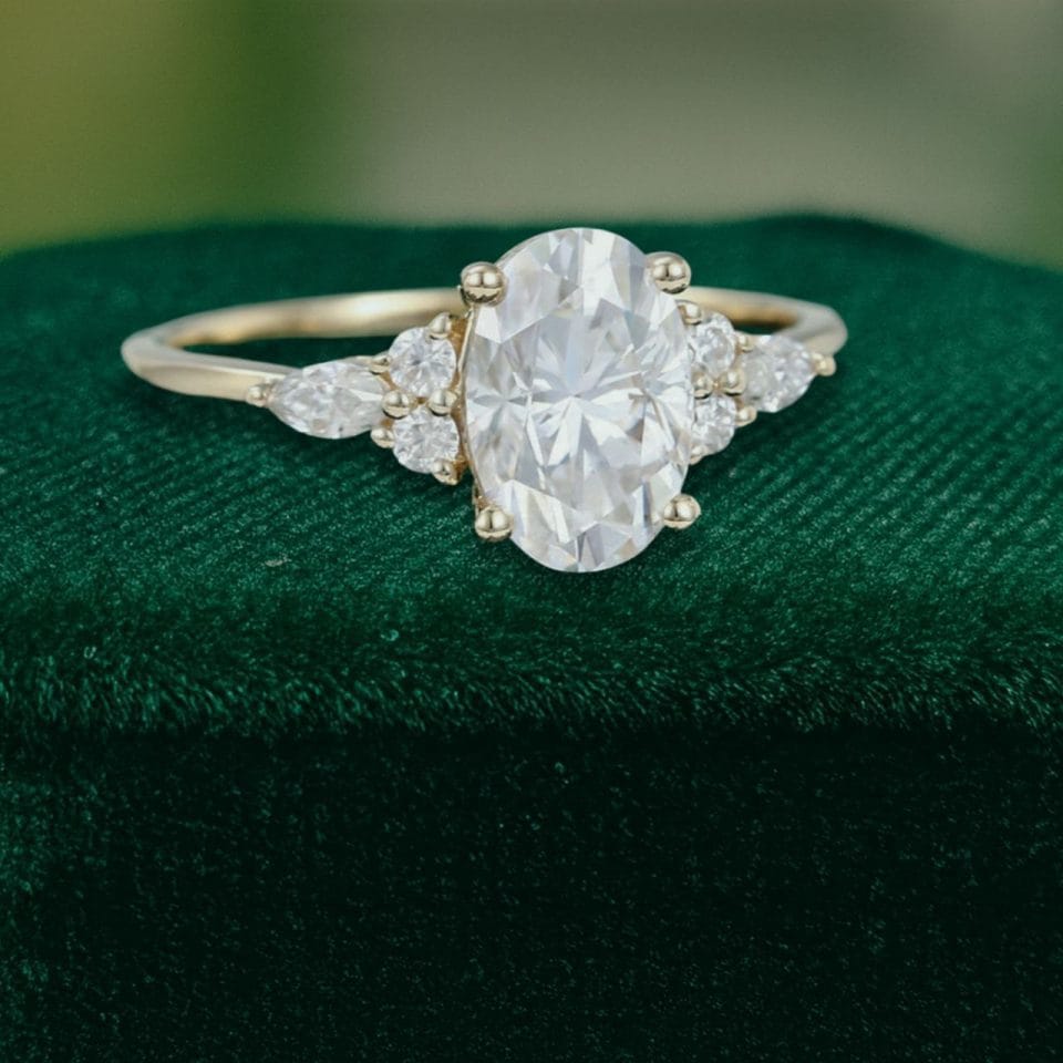 Modern Elongated Oval Moissanite Ring with Timeless Side Stone Detailing (2)