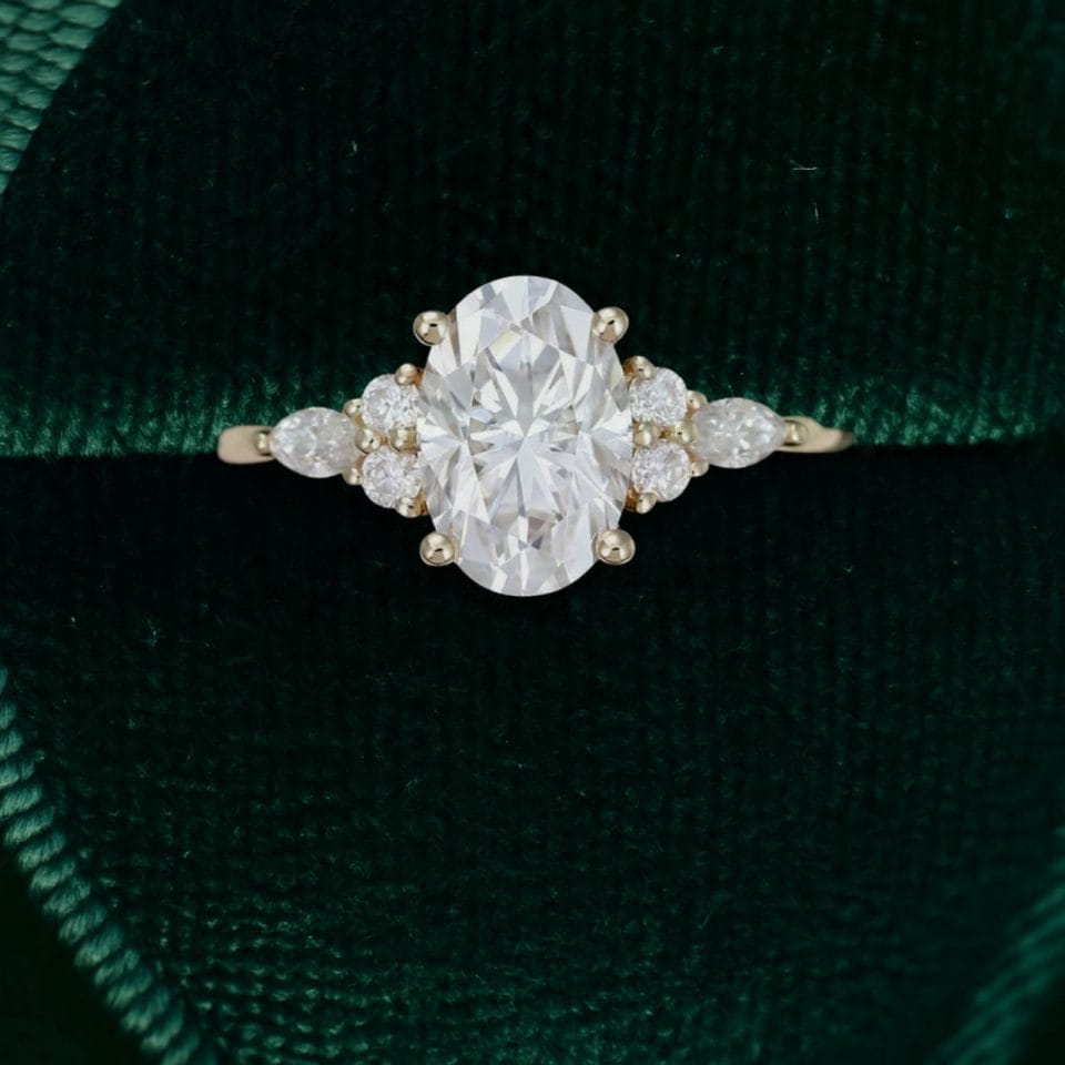 Modern Elongated Oval Moissanite Ring with Timeless Side Stone Detailing (3)
