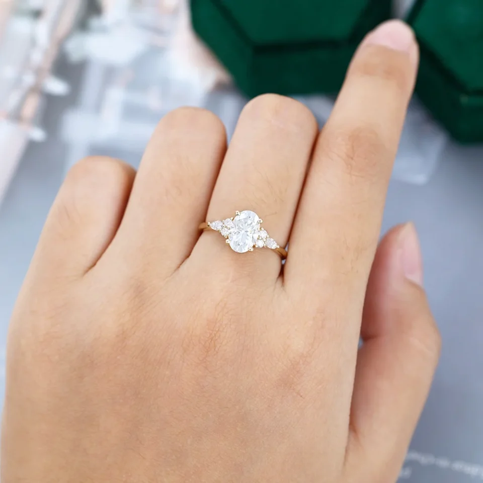 Modern Elongated Oval Moissanite Ring with Timeless Side Stone Detailing.0