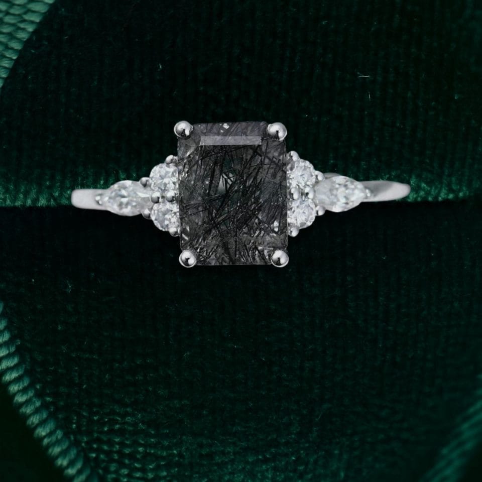 Modern Emerald Cut Black Rutilated Quartz Ring for Engagement (3)
