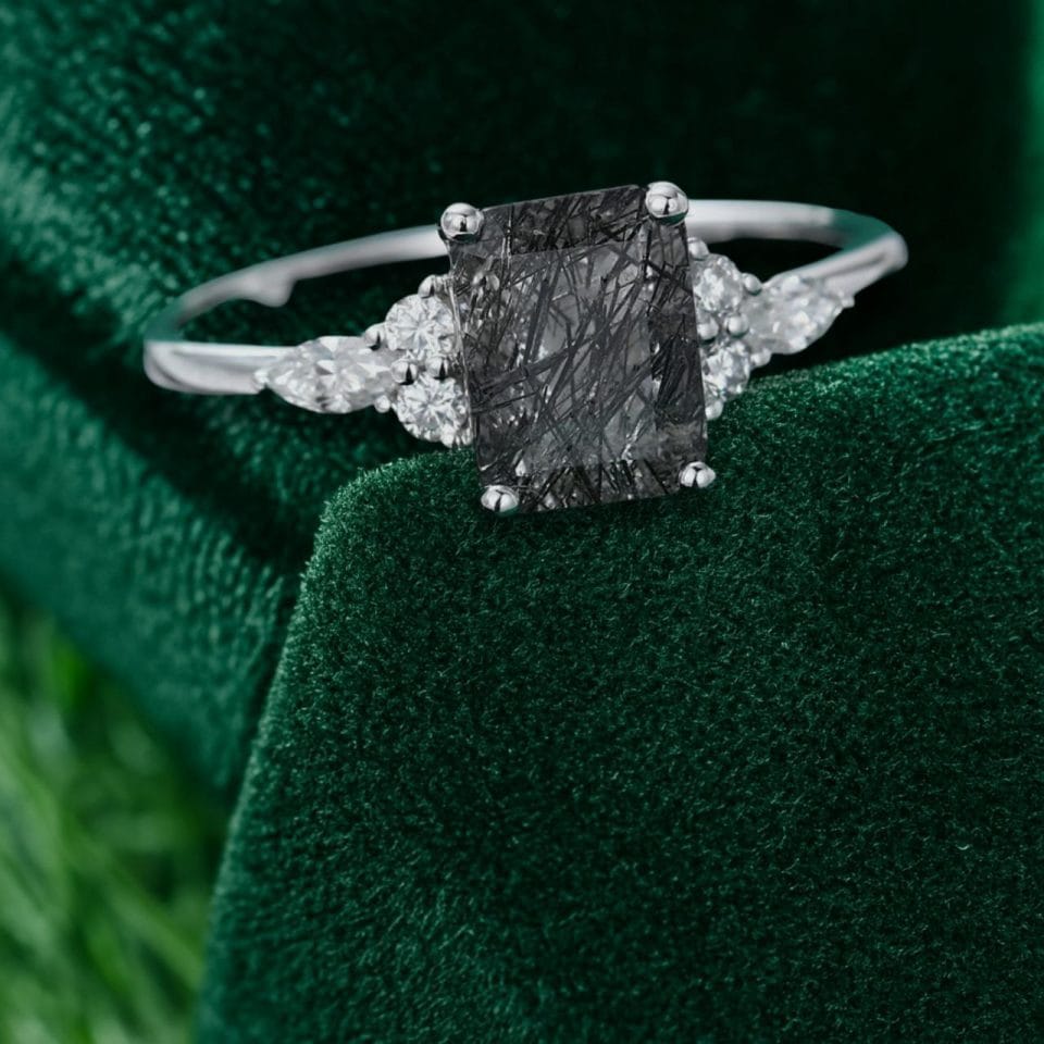Modern Emerald Cut Black Rutilated Quartz Ring for Engagement (5)