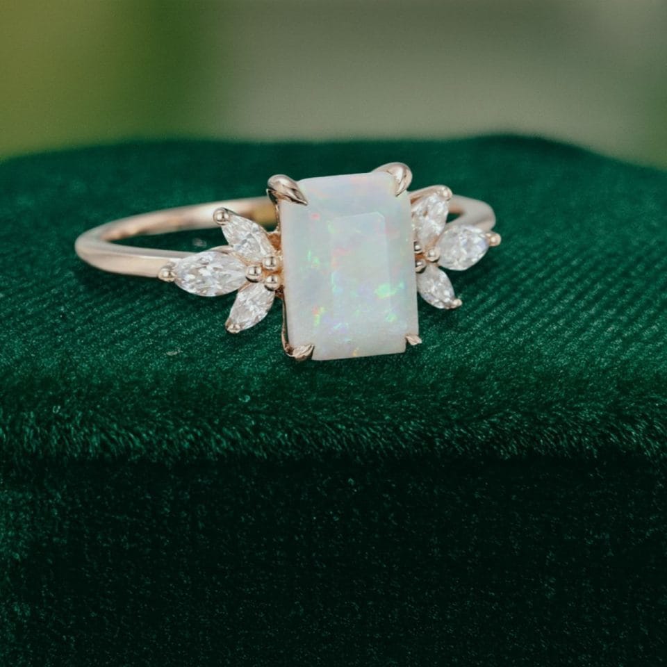Modern Emerald Cut Lab Opal Engagement Ring – Elegant Gift for Anniversary (2)
