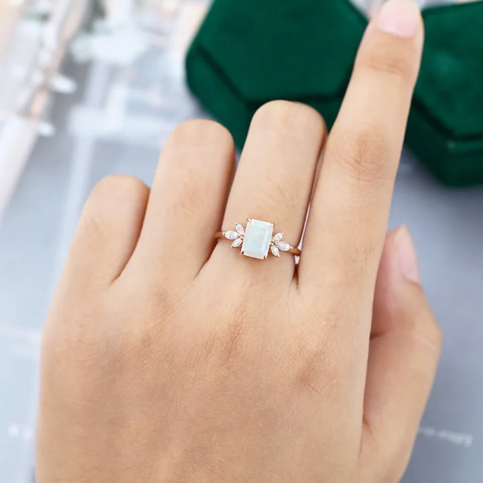 Modern Emerald Cut Lab Opal Engagement Ring – Elegant Gift for Anniversary.0