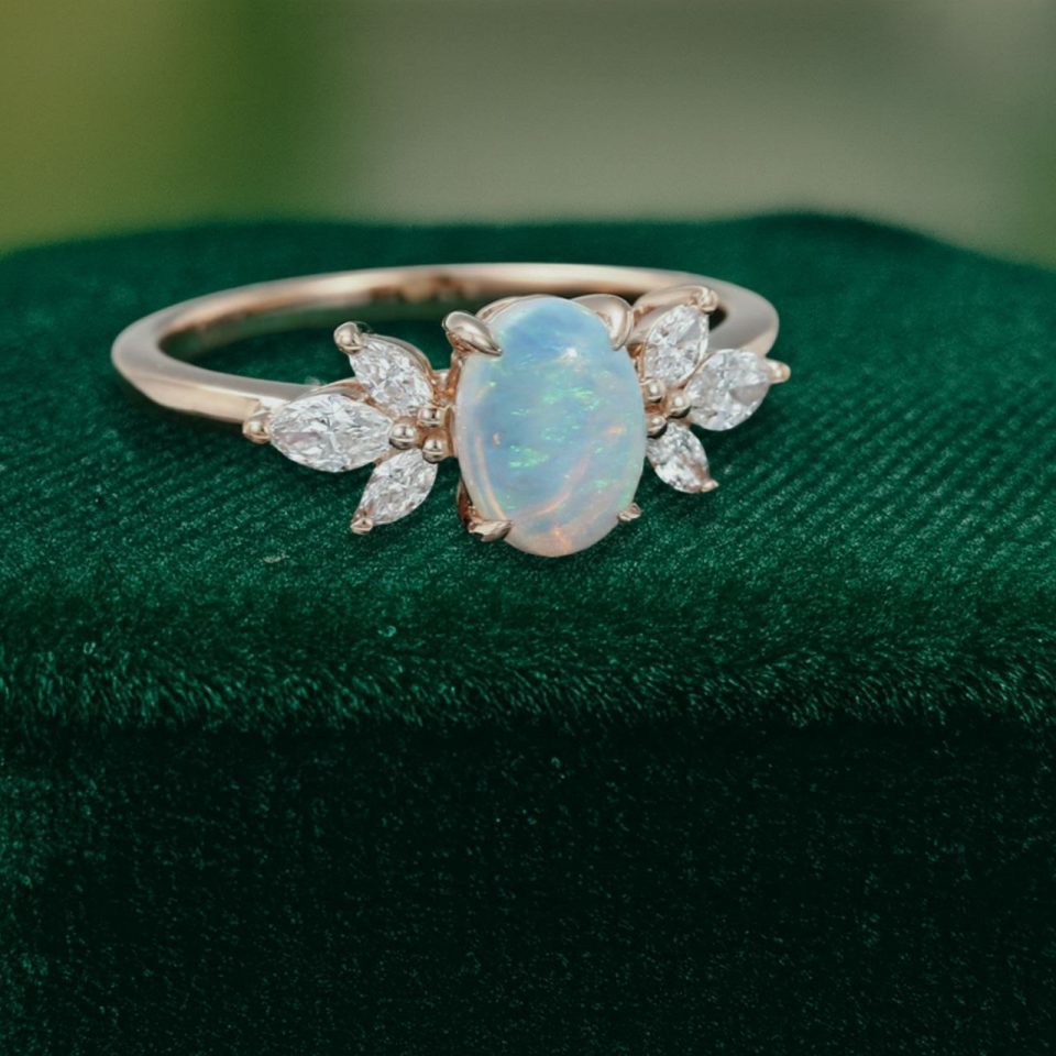 Opal Center Stone Ring with Moissanite Wing Accents – Gift for Her (3)