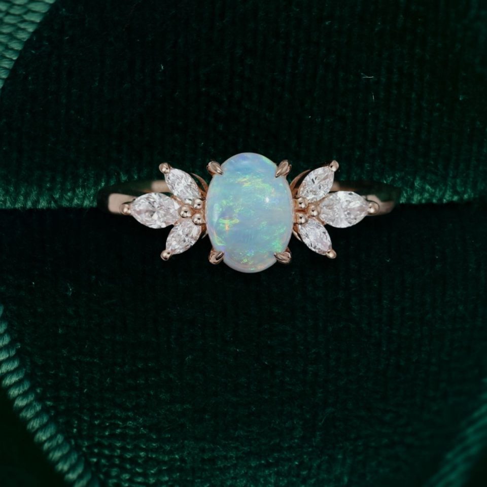 Opal Center Stone Ring with Moissanite Wing Accents – Gift for Her (4)