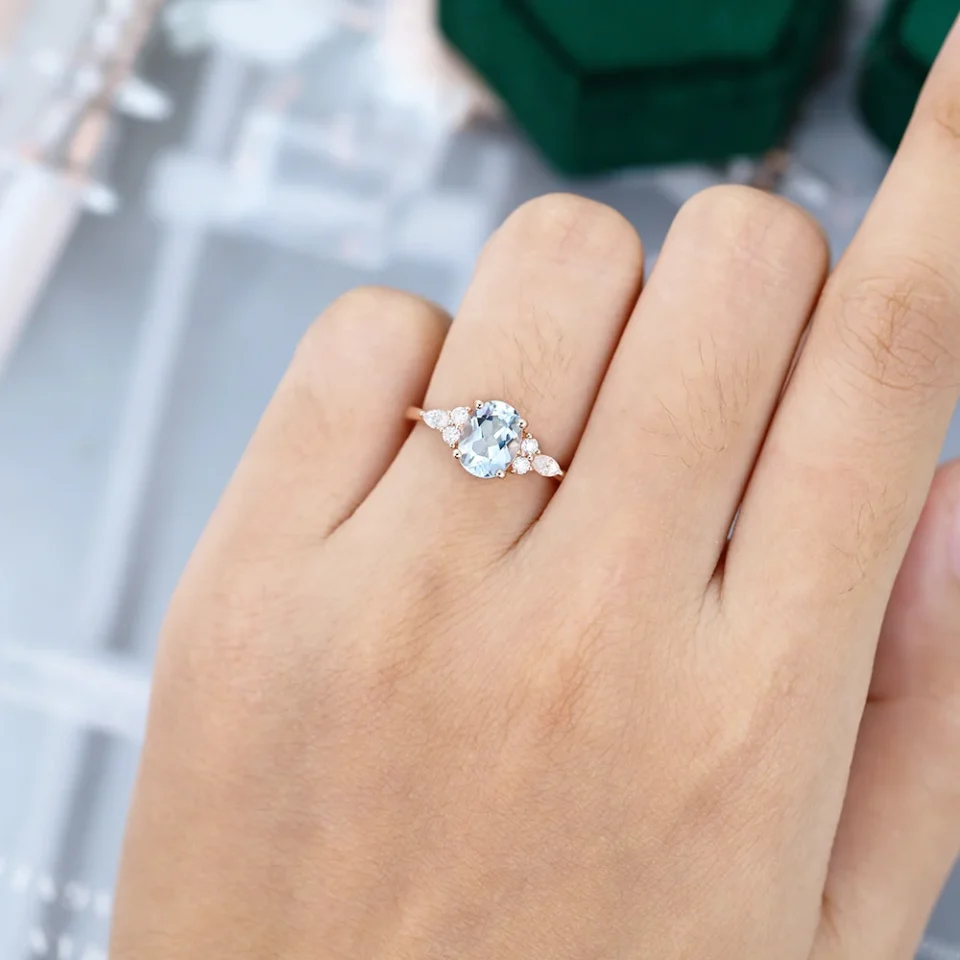 Oval Cut Aquamarine Engagement Ring with Classic Moissanite Design .0