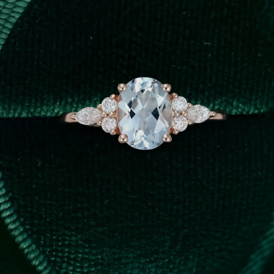 Oval Cut Aquamarine Engagement Ring with Classic Moissanite Design (4)
