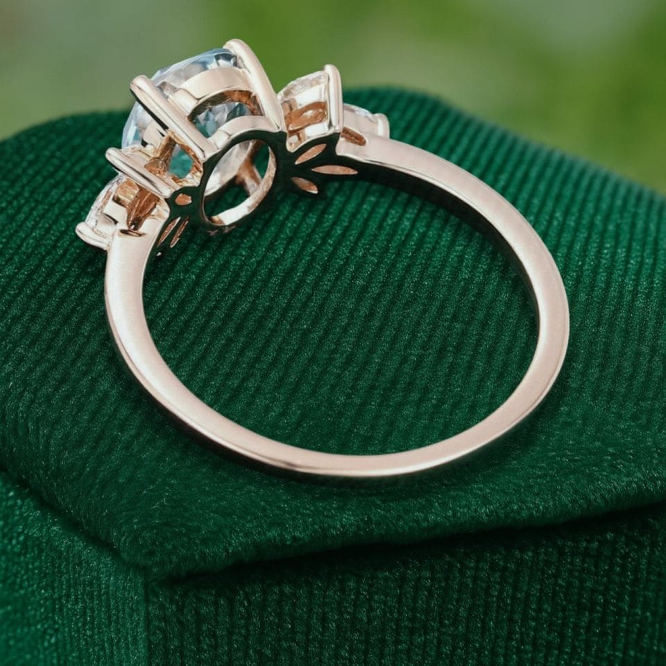 Oval Cut Aquamarine & Marquise Diamond Cluster Engagement Ring (6)