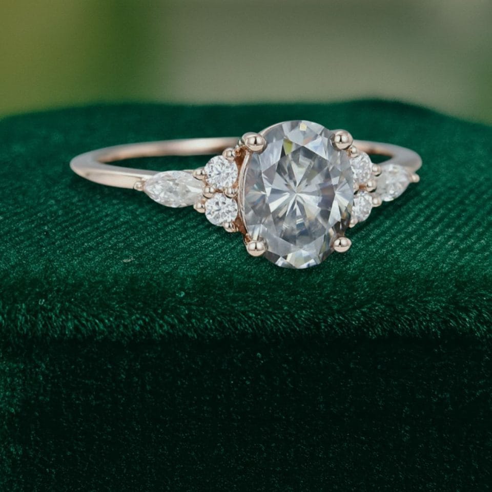 Oval Cut Grey Moissanite Engagement Ring In 14K Rose Gold (2)